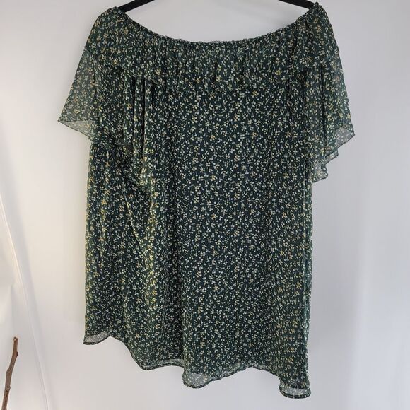Loft plus green floral flutter sleeve blouse - Picture 1 of 7